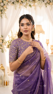 AARA Fashion Purple Silk <b>Saree</b> <b>Golden</b> Embroidery Traditional Indian Wedding Wear for Women Floor-Length Regular Fit Sun - Product Image 3