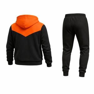 ชุดวอร์มมีฮู้ดสีดำส้มสำหรับผู้ชาย ทรงสลิมฟิต แจ็คเก็ตซิป กางเกงจ็อกเกอร์ ชุดกีฬาลำลอง ชุดออกกำลังกาย - Product Image 3