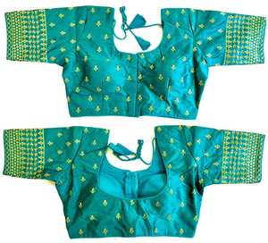 Hermosa Blusa de Seda con Bordado Zari Hecho a Mano y Trabajo Artesanal con Espejos Reales para Fiestas en Todas las Estaciones - Product Image 3