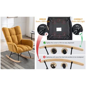 Poltrona a dondolo in morbido tessuto Teddy con tasca, comoda poltrona a sdraio con schienale alto per cameretta, in legno massello, sicura per l'uso in soggiorno - Product Image 2