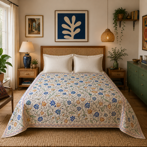 Cubrecama de Lujo con Bordado Cachemir, 100% Algodón Suave, Tamaño Queen, Diseño Floral, 300 Hilos, Ecológico, Lavable, para Hogar y Hotel - Product Image 1