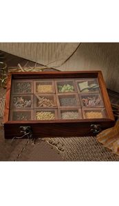 Wooden <b>Spice</b> Box with Compartmentalized <b>Trays</b> for Herbs and <b>Spices</b> Traditional Carved Design - Product Image 2