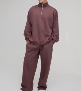 Unisex Solid Color Half-<b>Zip</b> Tracksuit Set Full Sleeve Regular Fit Cotton Fleece <b>Sweatshirt</b> Pants Casual Winter Wear - Product Image 4