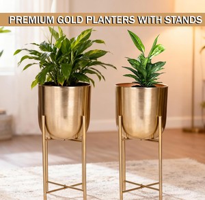 Jardinière en métal doré de qualité supérieure avec support |   Pots en métal avec support pour plantes, pour la décoration de la maison |   Convient aux plantes d'intérieur/d'extérieur - Product Image 2