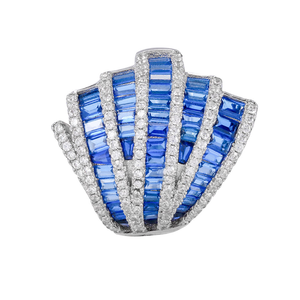 Blue Baguette Moissanite Shell <b>Ring</b> 925 Silver Luxury <b>Statement</b> <b>Ring</b> - Product Image 2