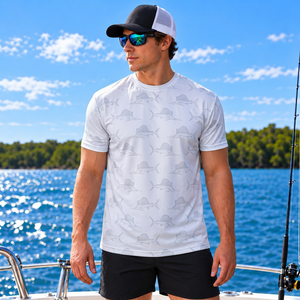 Camisa de pesca personalizada de poliéster y spandex de 160 gsm, manga corta, para comerciantes de ropa de pesca. - Product Image 1