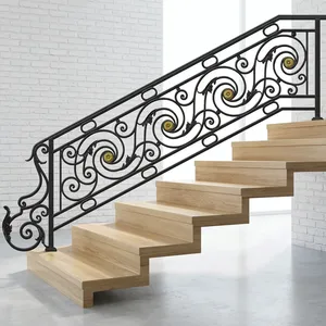 Barandilla de Escalera de Hierro Forjado Negro con Adornos Decorativos Dorados para Hogar, Villa, Balcón y Seguridad Interior - Product Image 6