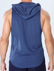 เสื้อกล้ามมีฮู้ดผู้ชาย สีพื้น คอกลม ผ้าถัก ระบายอากาศ แห้งเร็ว โพลีเอสเตอร์ 100% สไตล์ลำลอง สตรีทแฟชั่น สีน้ำเงินด้านหน้า - Product Image 3