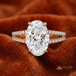 Bague élégante en or rose 14 carats avec diamant ovale, faite à la main, à double sangle - Product Image 3