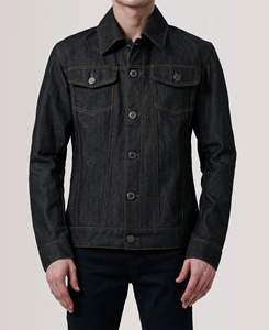 2026 Sale Men's Slim Fit Denim <b>Jacket</b> Dark Grey Washed Cotton Casual Turn-down Collar Single Breasted Regular Sleeve Front - Product Image 3