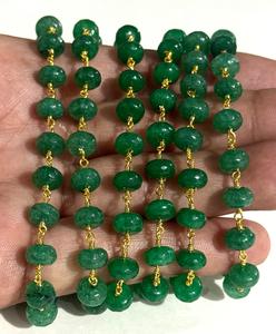 Chaîne de perles en pierre précieuse verte naturelle de 8 mm, fil plaqué or, chaîne de chapelet, fabrication de bijoux, fournitures de bricolage - Product Image 5