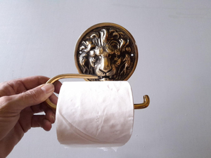 Porte-papier toilette en laiton style masque de lion, support mural décoratif en laiton massif pour rouleau de papier toilette - Product Image 2