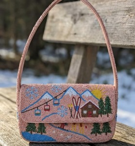 Bolso de Hombro Étnico de Lujo Hecho a Mano con Diseño de Esquí, Temática Invernal Vintage, Bordado con Cuentas y Bolsillo de Almacenamiento, Bolso de Moda - Product Image 2