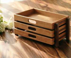 Best Price Wooden <b>Storage</b> Rack Three-Layer <b>Stackable</b> Drawer Organizer Minimalist Design for Living Room Sundries Holding - Product Image 2