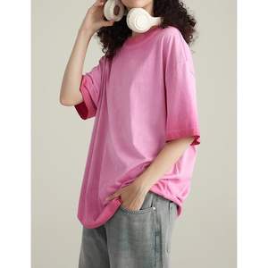 Camiseta de manga corta de gran tamaño para hombre 2025, Camiseta de algodón Vintage lavado con degradado, camisetas de verano sólidas con cuello redondo - Product Image 2