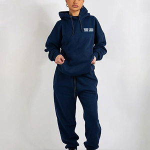 Ensemble haut de gamme personnalisé pour femme : sweat à capuche ample et pantalon de survêtement, style hip-hop tendance, en tissu épais anti-boulochage - Product Image 1