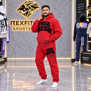Conjunto de chándal de chenilla roja con apliques y cremallera completa para hombre, sudadera con capucha de forro polar grueso y pantalones jogger con puños, informal, de invierno, con etiqueta personalizada - Product Image 3