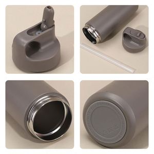 Custom Vacuum Flask Hot Drinks Insulated Travel Mug with Flip Straw Water Bottle <b>Press</b> <b>Button</b> Stainless Steel Coffee Tumbler Cup - Product Image 2