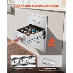 Mobiletto Modulare in Acciaio Inossidabile per Cucina Esterna - Triplo Accesso 46x60x60 cm (H) con Maniglie per Stoccaggio BBQ - Product Image 4