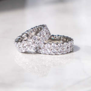 Bague éternité double rangée en argent sterling 925 |   Bague complète à coupe ronde |   Bague de mariage et d'anniversaire de luxe - Product Image 1