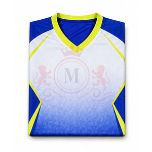 Maillot de football pour homme, bleu et blanc dégradé, manches courtes, col en V, polyester respirant, coupe athlétique, toutes saisons - Product Image 4