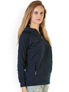 Nouveau style – Sweat à capuche polaire uni bleu marine pour femme avec demi-fermeture éclair, respirant et isolant pour l'hiver et l'automne - Product Image 5