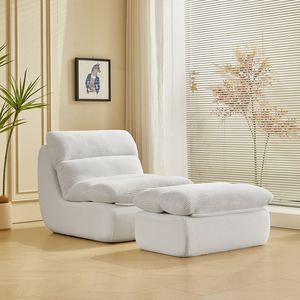 Cozy Corduroy Modern Compressed Lounge Chair with Ottoman <b>Recliner</b> for Small Spaces-Living Room or Bedroom Use - Product Image 1