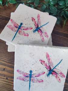 Ensemble de sous-verres décoratifs en marbre Dragonfly, sous-verres pour boissons, gin, thé, café, décoration de table, idée cadeau pour femmes, décoration de la maison - Product Image 3