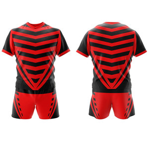 Camiseta de Fútbol a Rayas Rojas y Negras para Hombre, Cuello Redondo, Manga Corta, Absorbe la Humedad, 100% Poliéster, para Todas las Temporadas - Product Image 1