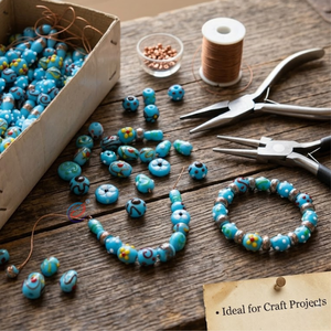 EXCEL EXPORTS Lampwork Glass <b>Beads</b> Turquoise Multi Shape Mixed Sizes Handmade | Craft <b>Beads</b> Jewelry Making DIY Strand 8x1x1 - Product Image 5