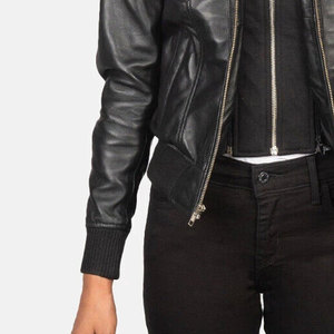 Wholesale Motorcycle Ladies genuine Sheep <b>Leather</b> <b>Jacket</b> Ladies Cropped Bomber Style Fashion Spring <b>Real</b> <b>Leather</b> Women <b>Jacket</b> - Product Image 6
