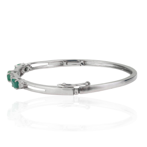 Custom Made 925 Sterling Silver Natural Emerald Gemstone & Diamond <b>Bangle</b> <b>Bracelet</b> For Women Party Wear Jewelry - Product Image 5