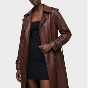 Rahsal Industries Unisex Real Leather Thick Trench <b>Coat</b> <b>Double</b> <b>Breasted</b> Long Length Stand Collar Windproof Breathable Winter - Product Image 3