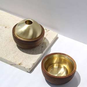 Quemador de incienso de madera y latón con tapa, minimalista, para mesa, para decoración del hogar, oficina, meditación, uso en hoteles. - Product Image 6