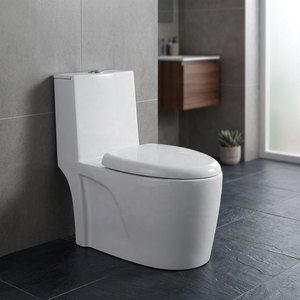 Inodoro de cerámica de una pieza con descarga por arrastre y sifón en S, modelo Luxury Square Bowl, para decoración de baños de hoteles modernos. - Product Image 2