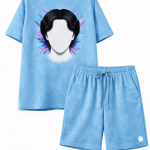Ensemble T-shirt et short d'été en molleton bouclette épais respirant, coupe oversize, délavé soleil, effet délavé à l'acide, impression personnalisée, marque privée - Product Image 1