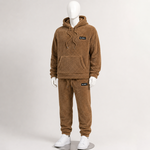 Ensemble sweat à capuche oversize et pantalon de jogging en polaire sherpa pour homme, style décontracté unisexe, vêtements d'hiver, design tricoté Teddy ample, vente en gros - Product Image 4