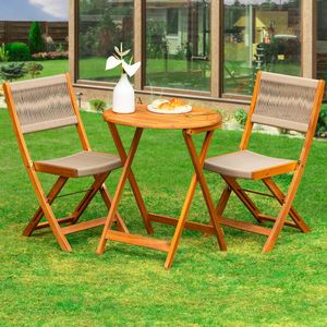 <b>Foldable</b> Teak Wood Garden <b>Table</b> <b>and</b> <b>Chair</b> Set Woven Rope Outdoor Patio Furniture for Villa Hotel - Product Image 1