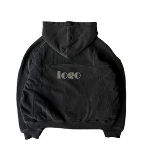 Pull à capuche à fermeture éclair en éponge française pour hommes Streetwear HipHop Sweatshirts Logo personnalisé col à capuche DTG lavé en usine - Product Image 3