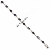 Bracelet à breloques vintage fait main en argent plaqué avec saphir noir étoilé changeant de couleur, design étoile à 6 branches, cadeau unisexe