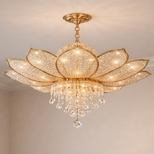 Chef-d'œuvre de plafond en forme de lotus majestueux, richement orné de perles de cristal scintillantes, disponible à prix de gros. - Product Image 1