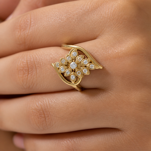 Floral Leaf Cluster Lab Grown Diamond Brilliant Cut Multi Stone Openwork Yellow Gold <b>Rhodium</b> Plated Wedding Statement <b>Ring</b> for - Product Image 3