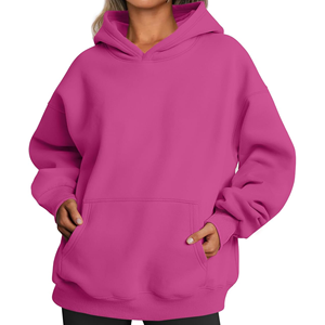 <b>Women</b> Oversized Hoodie Fleece Pullover Sweatshirt with Kangaroo Pocket Solid <b>Pink</b> Hooded <b>Top</b> - Product Image 1