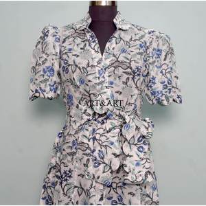 Vestido Midi de Algodón Puro para Mujer, Estampado Floral Hecho a Mano, Estilo Canguro, Lindo, Informal, para Uso Diario o Fiestas, Línea A, Natural y Dulce - Product Image 4