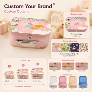 Boîtes cadeaux pour enfants de style valise personnalisées, boîte d'emballage rigide réutilisable avec impression intégrale personnalisée pour les cadeaux d'anniversaire des enfants - Product Image 5