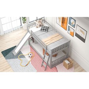 Cama litera doble sobre doble gris con tobogán y escalera convertibles, camas infantiles, SKU antiguo SM000213 - Product Image 4