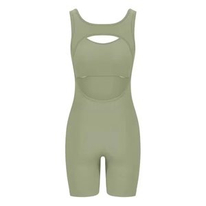 Mono sin mangas verde oliva sólido para mujer, de cintura alta, de secado rápido, estilo minimalista, para yoga, primavera-verano, tejido de punto, spandex y poliéster. - Product Image 2