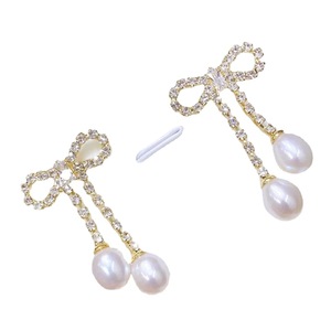 Pendientes Largos Populares con Perlas de Agua Dulce e Incrustaciones de Piedras Preciosas, Diseño en Forma de Lazo Inspirado en Gotas de Agua y Arroz - Product Image 5