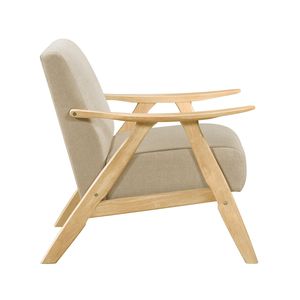 Poltrona Moderna 1 Pezzo per Casa, Rivestita in Tessuto Marrone Chiaro, Finitura Naturale, Legno Massello di Gomma, Cuscino Schienale e Seduta, Soggiorno - Product Image 3