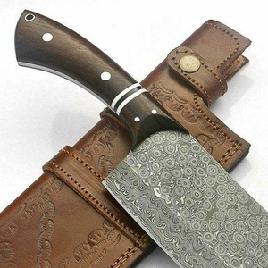 Couteau à viande artisanal en acier Damas, lame pleine longueur, hachoir de boucher avec manche en bois et étui en cuir OEM ODM - Product Image 3
